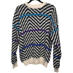 Vintage Mergers Chevron Stripe Geo Print Knit Sweater